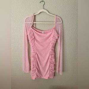 Lucy in the Sky Sarai Ruched Bodycon Dress in Pink